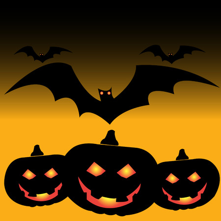 Halloween pumpkins and bats vectorのイラスト素材