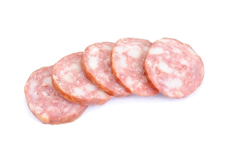 Meat product.Sausage isolated on white background の写真素材