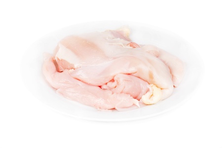 chicken meat sliced in  plate isolated  on  white backgroundの写真素材