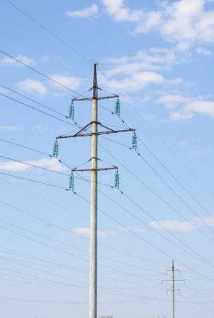 Electricity pylon  jn blue sky backgroundの写真素材