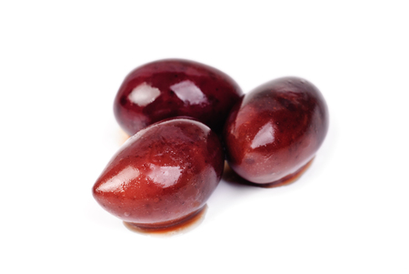 Kalamata olives isolated on white backgroundの写真素材