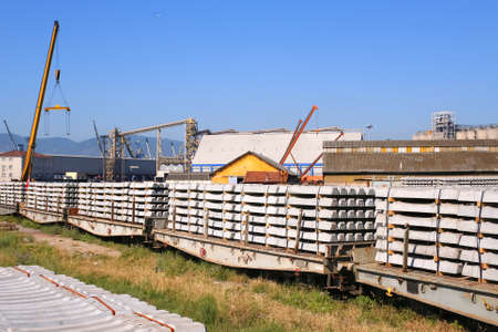 Train load of concrete sleepersの写真素材