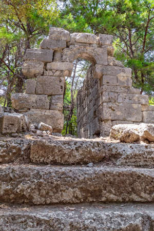 The remains of the Domitian Agora. The ancient city of Phaselis in the southern province of Antalyaâs Kemer district. Phaselis has national park status in Turkey.の写真素材