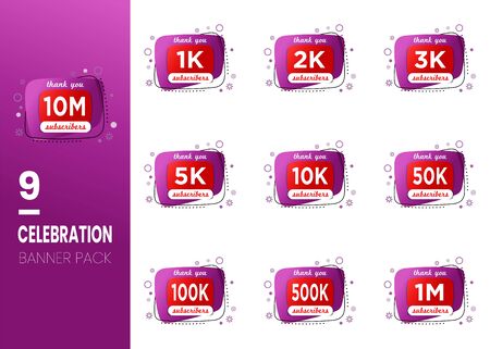 set of thank you subscribers celebration background design isolated on white backgroundのイラスト素材