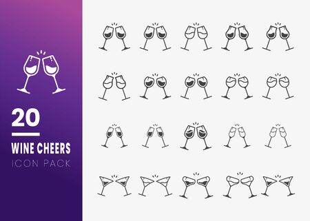 Glass cups cheers icons. Wine icon in trendy flat style isolated on grey backgroundのイラスト素材
