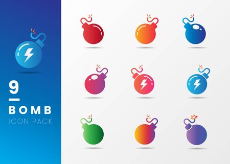 Set of Bomb icon with neon design style isolated on white backgroundのイラスト素材