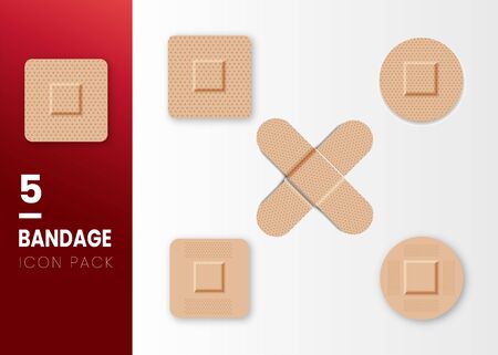 SET OF Realistic vector bandage isolated on white background. Suitable for healthcare or medical accidentのイラスト素材