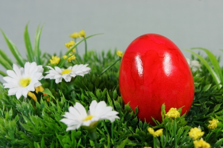 colorful easter eggs on a lawn of artificial green