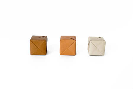 Brown color shades origami cubes, from dark to light color brownの写真素材