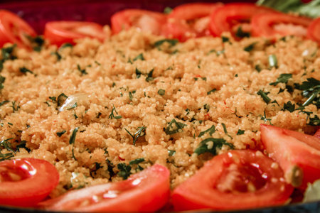 Kisir, traditional turkish appetizer made of steamed cracked wheat and tomato pasteの写真素材