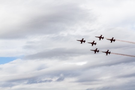 TURKEY, ESKİŞEHİR - 21 SEPTEMBER 2014 - On the occasion of the 103 anniversary of the Turkish Air Force, The Solo Turk and Turkish Stars Aerobatic Teams made a breathtaking Air Showのeditorial素材