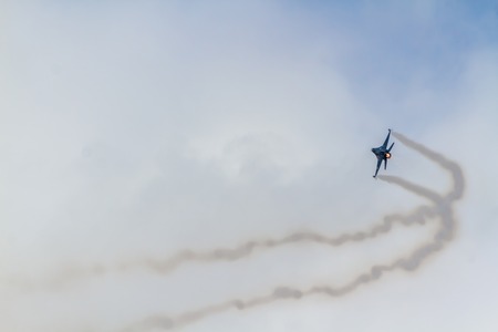 TURKEY, ESKÄ°ÅEHÄ°R - 21 SEPTEMBER 2014 - On the occasion of the 103 anniversary of the Turkish Air Force, The Solo Turk and Turkish Stars Aerobatic Teams made a breathtaking Air Showのeditorial素材