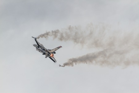 TURKEY, ESKÄ°ÅEHÄ°R - 21 SEPTEMBER 2014 - On the occasion of the 103 anniversary of the Turkish Air Force, The Solo Turk and Turkish Stars Aerobatic Teams made a breathtaking Air Showのeditorial素材