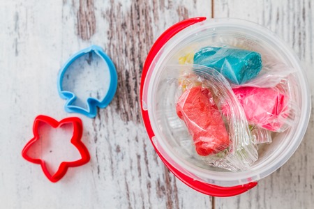 Colourful molding for children on white wooden backgroundの写真素材