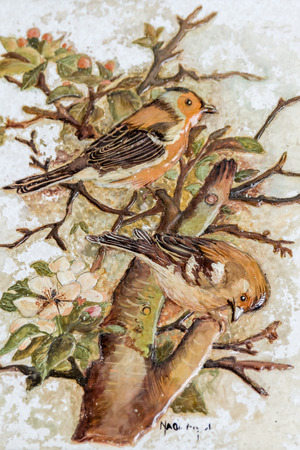 BODRUM, TURKEY - AUGUST 29, 2015: Turkish artistic wall tile from local artist Nagihan Ozsarsilmaz Pay on August 29, 2015 in Bodrum. Editorial use only.のeditorial素材