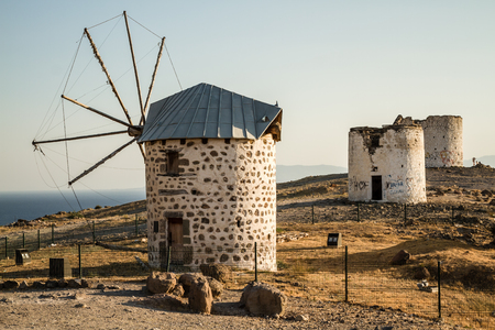 Remains of historical windmills in Bodrum, Turkeyの写真素材