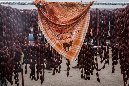 BALIKESIR, TURKEY - Mar 1, 2015 : Sausages made of camel meat in camel wrestling festivalのeditorial素材