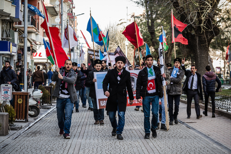 ESKISEHIR, TURKEY - FEB 22, 2015: Protests over the death of nationalist student Firat Cakirogluのeditorial素材