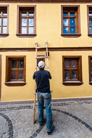Exterior painting stage in the restoration of a traditional houseのeditorial素材