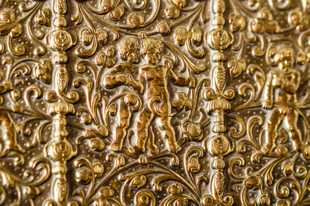 Vintage brass metal decorative box on marble backgroundのeditorial素材