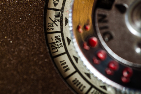 ESKISEHIR , TURKEY - AUGUST 28, 2018: Antique camera with leather holster on marble backgroundのeditorial素材