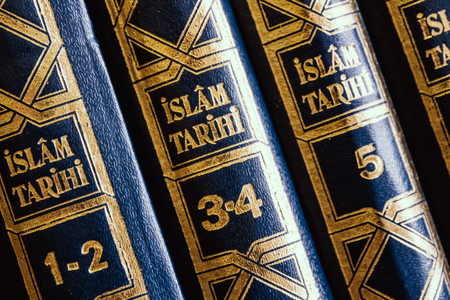 ESKISEHIR, TURKEY, SEP 14, 2018: Religious books about Islam History in libraryのeditorial素材