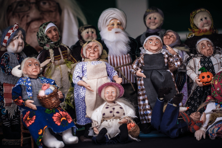 ESKISEHIR, TURKEY, SEP 14, 2018: Various handmade dolls in a gift shop in Odunpazari, Eskisehirのeditorial素材