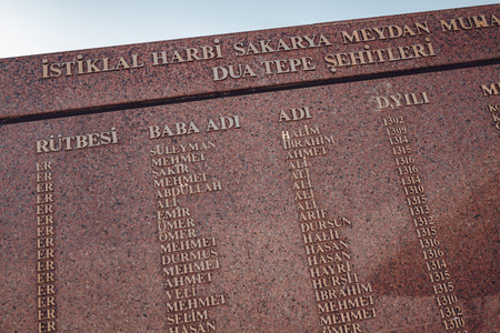 ANKARA, TURKEY, OCT 20, 2018:  Names of the Martyrs that lost their lives during the Independence Warのeditorial素材