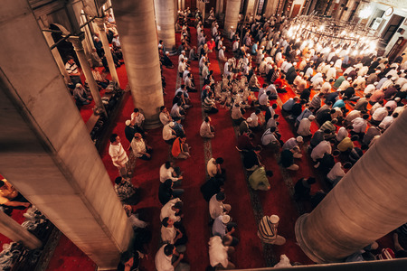 ISTANBUL, TURKEY - SEP 2, 2008: Praying in Eyup Mosque which is an important place for muslims in...