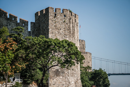 ISTANBUL, TURKEY - JUN 25, 2008: Ancient castle Rumeli fortress and towersのeditorial素材