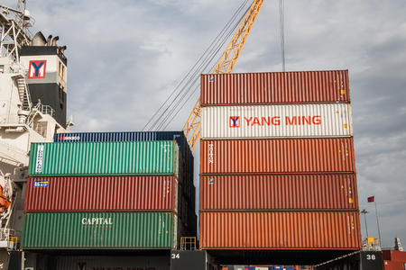ISTANBUL, TURKEY - NOV 29, 2010: Container port and cargo ship in Haydarpasa District