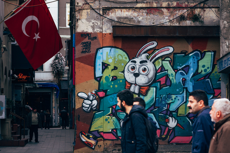 ISTANBUL, TURKEY - MAR 27, 2014: Beautiful graffiti art in Beyogluのeditorial素材