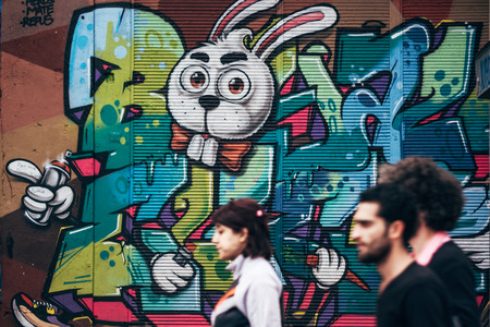 ISTANBUL, TURKEY - MAR 27, 2014: Beautiful graffiti art in Beyogluのeditorial素材