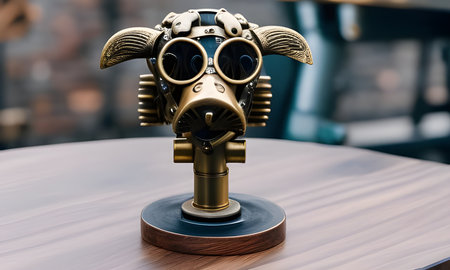 Vintage steampunk dog on wooden background, generated by AIの素材
