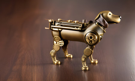 Vintage steampunk dog on wooden background, generated by AIの素材
