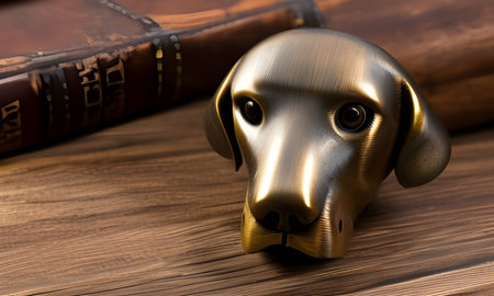 Vintage steampunk dog on wooden background, generated by AIの素材