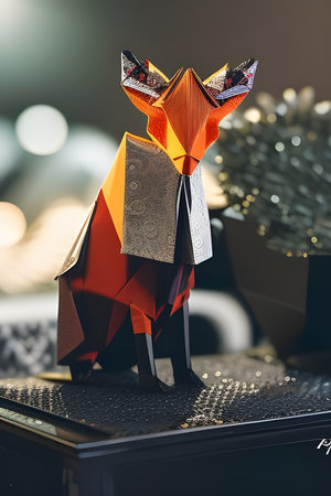 Origami fox on light background, generated by AIの素材