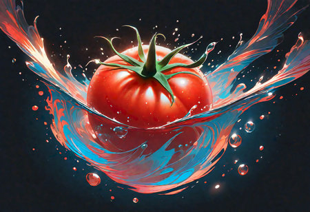 Tomato vegetable hitting water, generated by AIの素材