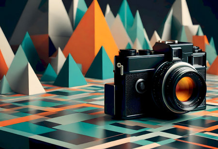 Abstract geometric camera graphic design, generated by AIの素材