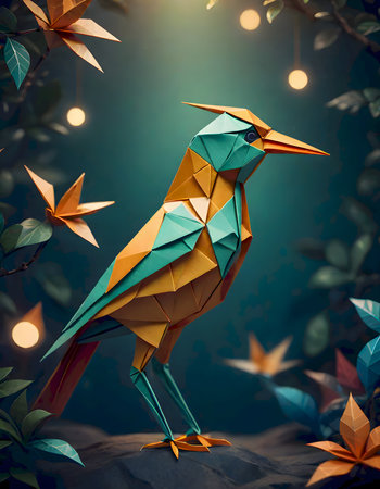 Colorful origami bird, generated by AIの素材