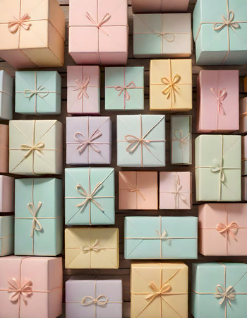 Pastel gift boxes, generated with AIの素材