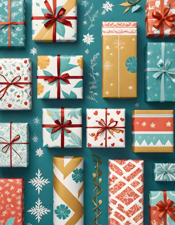 Vibrant gift boxes, generated with AIの素材