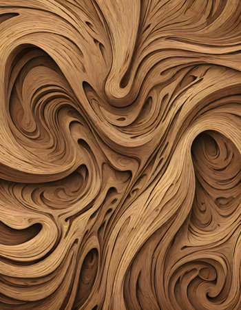 Wooden waves formed through detailed layering and curving of wood grains, generated with AIの素材