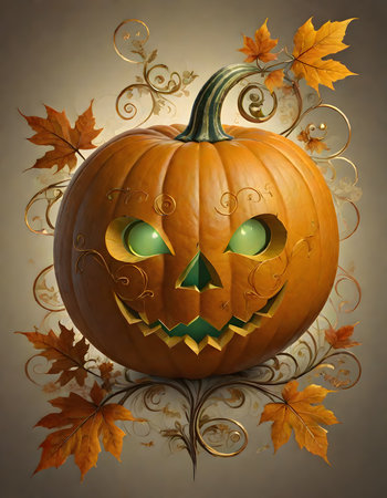Bright Halloween pumpkin design symbolizing the holiday fun, generated with AI.の素材