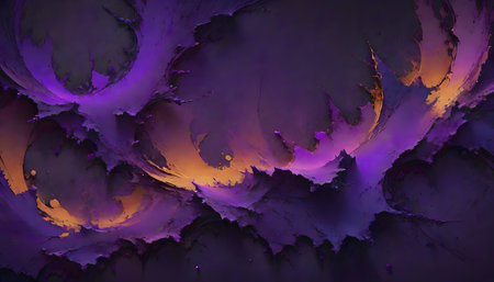 Dark jagged shapes on purple stucco texture, dramatic display of contrasting colors, Generative AI.の素材