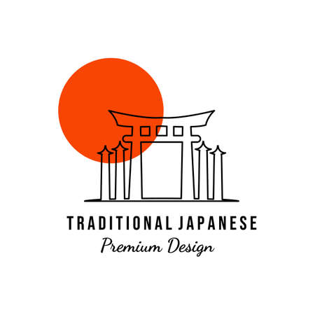 torii gate icon vector minimalist line art illustration traditional creative designのイラスト素材