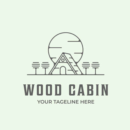 wood cabin icon line minimalist art design illustrationのイラスト素材