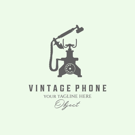 telephone vintage retro minimalist design illustration logo design or phone minimalist design vintageのイラスト素材