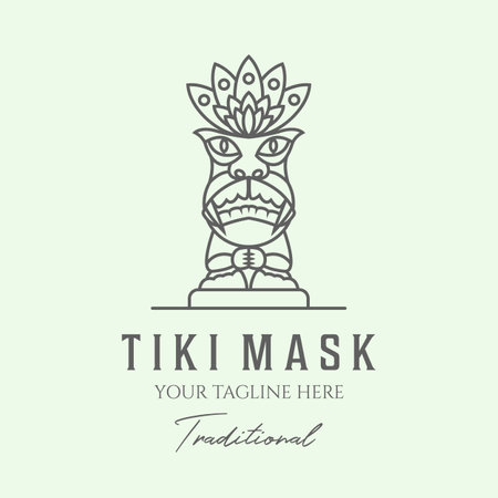 Hawaiian traditional tribal tiki mask line art minimalist illustration design iconのイラスト素材