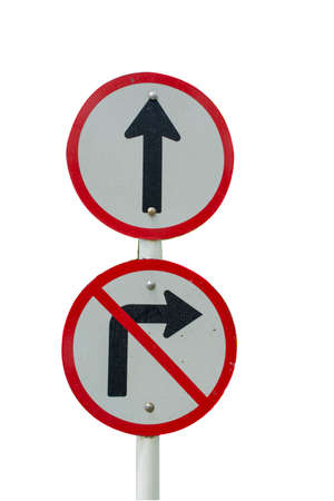 Go straight traffic sign prohibiting a right turnの写真素材